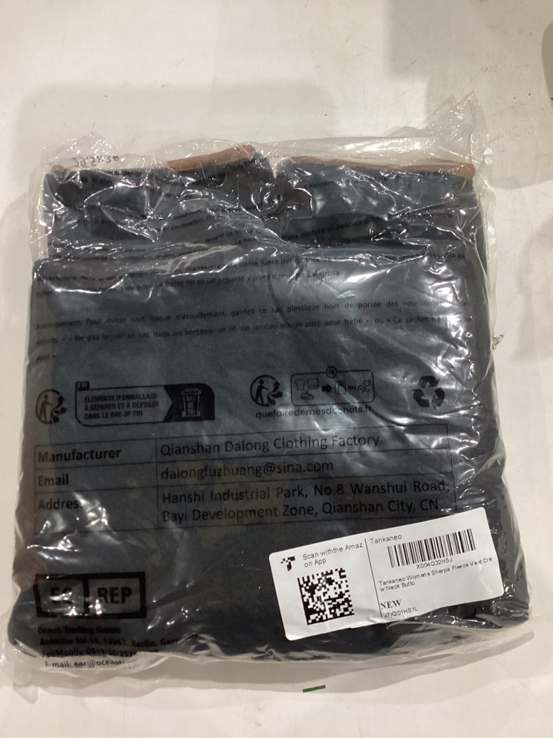 Condition photo showing New/Like New for Tanakneo Womens Fuzzy Fleece Vest Sleeveless Button Down Fall Sherpa Jacket Winter Warm Old Money Outerwear with Pockets Black