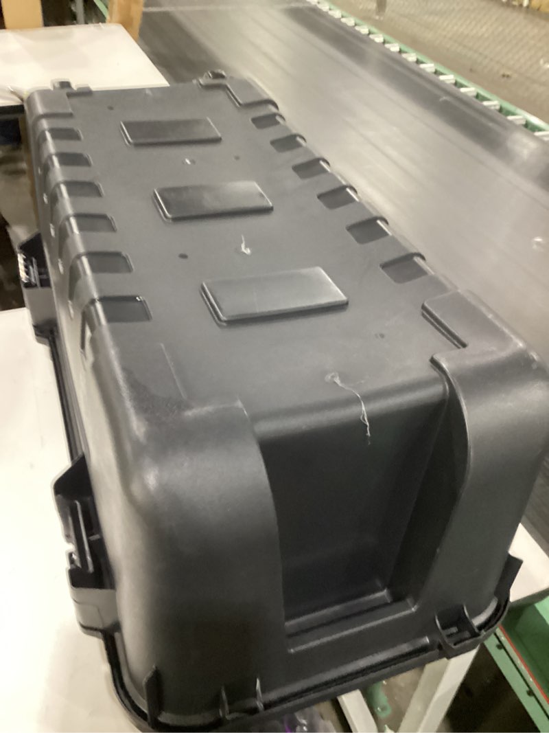 Condition photo showing Good Condition for Plano Sportsman Trunk with Wheels, Black, 108-Quart, Lockable Storage Box, Rolling Sportsman Trunk, Hunting Gear and Ammunition Bin, Heavy-Duty Containers for Camping, Large Large Black