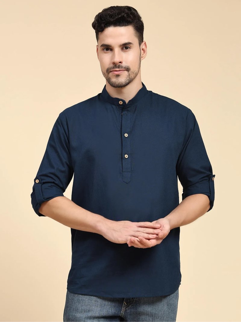 skavij men's cotton kurta long sleeve casual henley shirt.. size l