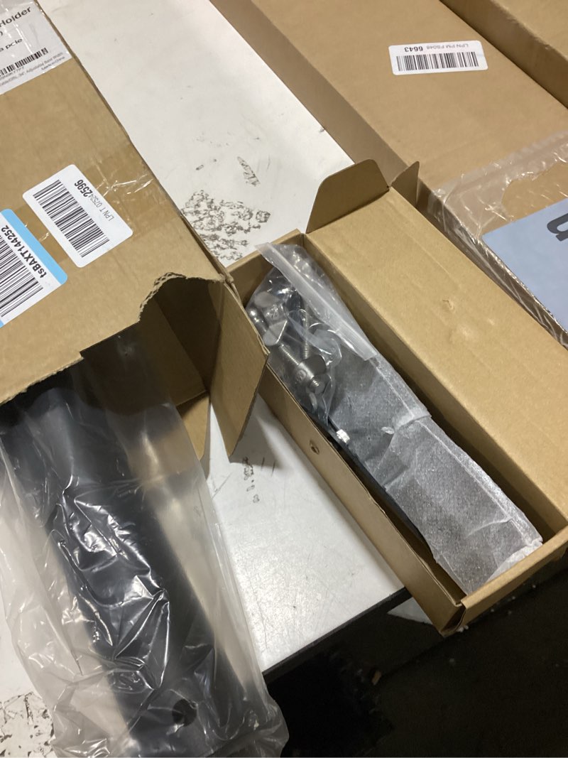 Condition photo showing As Is for patio table/offset umbrella railing holder, stainless steel outdoor umbrella mount/bracket for deck railing, adjustable base width (tube id: 2.05")