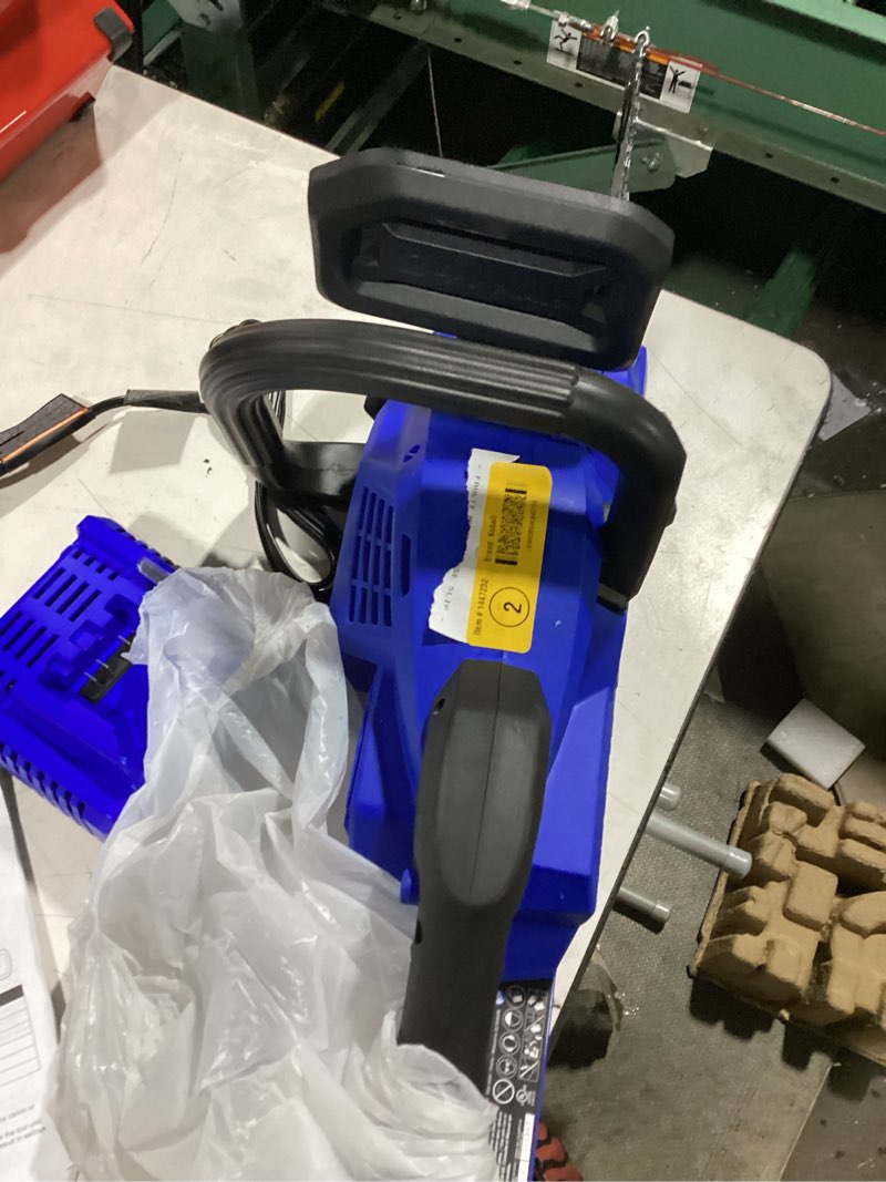 Condition photo showing As Is for 24 volt kobalt chainsaw electric  (charger included)