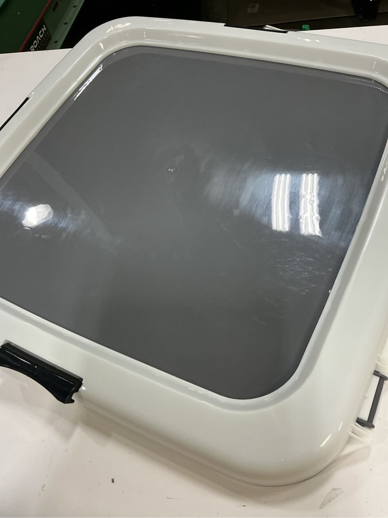 Condition photo showing Good Condition for IRIS USA Pee Pad Holder - For Regular Sized Dog and Puppy Pee Pads, Secured Latches, Non-Skid Feet, High Polish Finish for Easy Cleaning, Leak Protection, Fits 22"x22" Pad or Larger, Square, Dark Gray Regular White/Gray