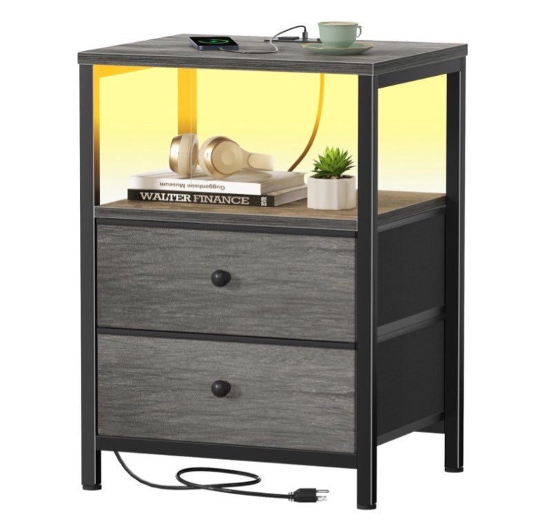 MECHKIN Nightstand with Station, wark Gray, 1 Pack