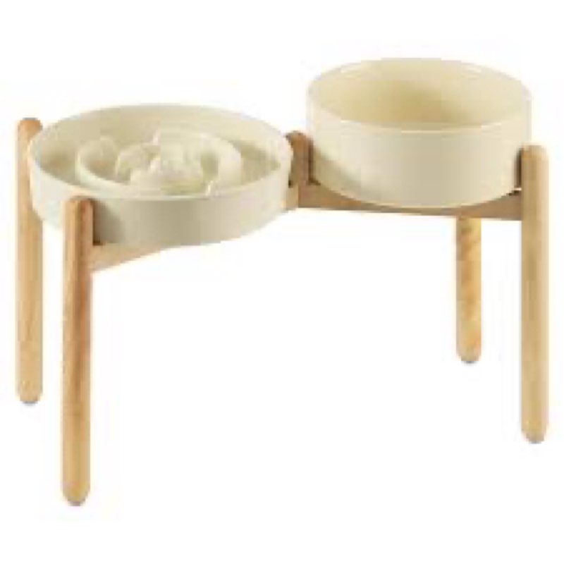 havniva ceramic raised slow feeder dog bowl set, elevated 8.2inch bowl and 9.5inch slow pet food dis