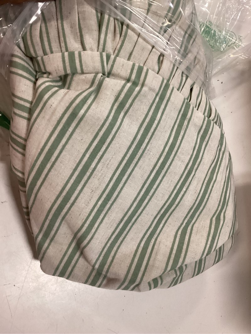 Condition photo showing Good Condition for farmhouse shower curtain with ruffle hem linen shower curtains for bathroom country vintage rustic natural fabric, cream-green stripe 72" w x 84" l cream-green stripe 72"w x 84"l