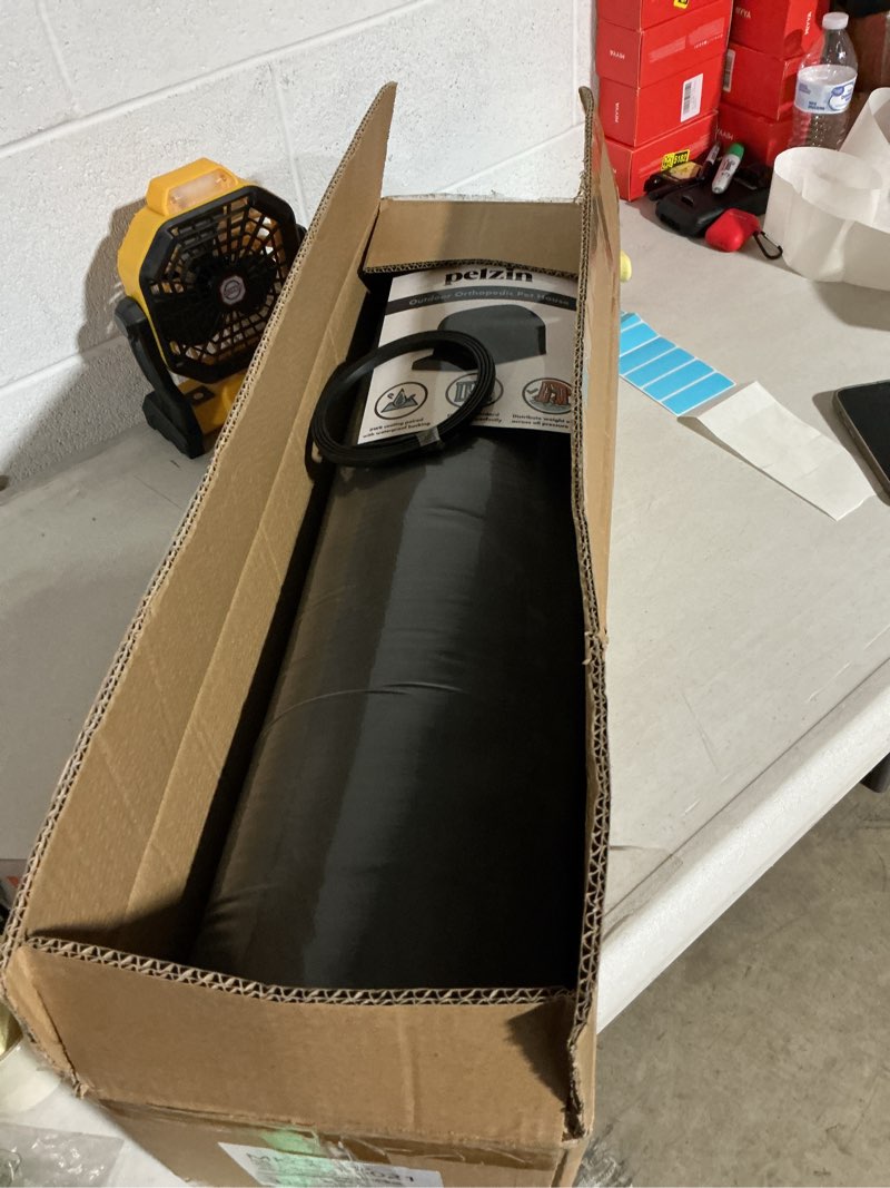 Condition photo showing New/Like New for orthopedic dog house - outdoor waterproof dog shelter w/porch - indoor pet house w/egg-crate foam - cooling - machine washable - ideal for extra large breeds & fits 42-inch crate - 41"x27" 41"l x 27"w x 28"th black