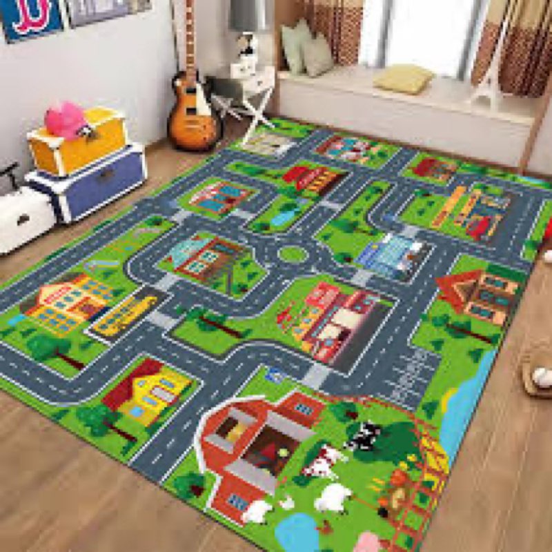 kids carpet playmat rug 78.7"x59", car rug for kids cars, non-slip town city road map kids rug for p