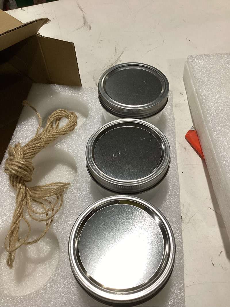Condition photo showing As Is for comsaf wide mouth mason jars with lids 8 oz 6pcs, half pint small mason containers, canning jars for jam, jelly, meal prep, overnight oats, yogurt parfait, shower wedding favors, diy candles decor 8oz*6 wide mouth