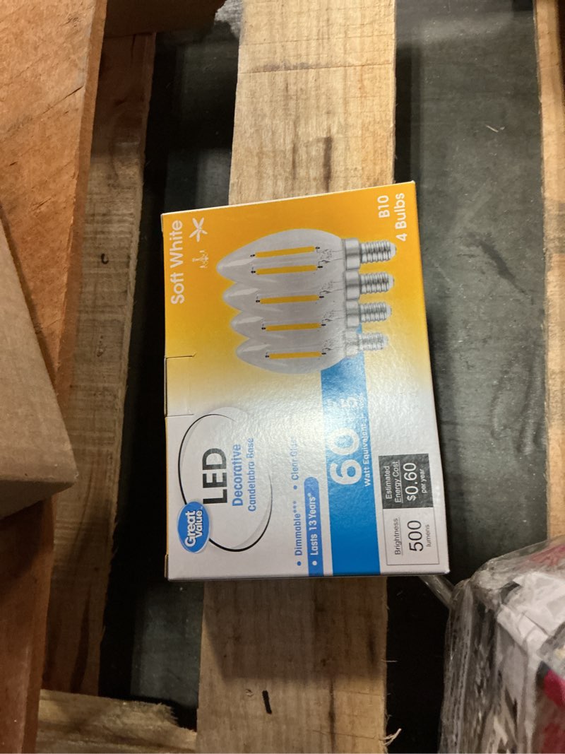 Condition photo showing Good Condition for great value led light bulb, 4w (60w equivalent) b10 deco lamp e12 candelabra base, dimmable, soft white, 4-pack