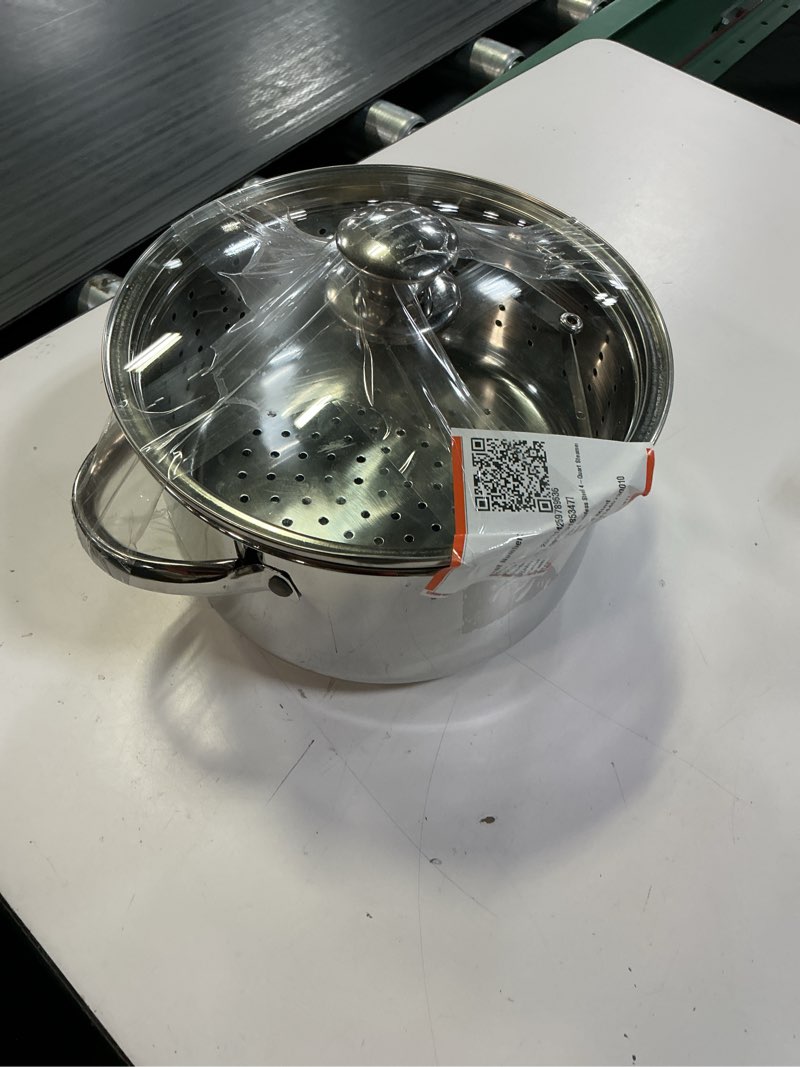 Condition photo showing Good Condition for 6 quart stainless steel stock pot with steamer,6 qt multipurpose stockpot with stay-cool silicone handle and glass lid,soup pot for cooking