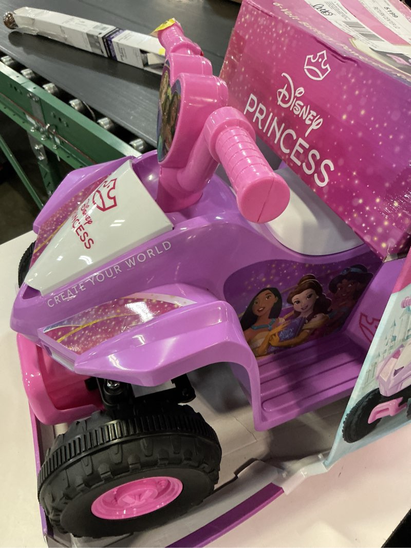 Condition photo showing As Is for disney princess atv, 6v battery powered ride on, ages 18m to 36m