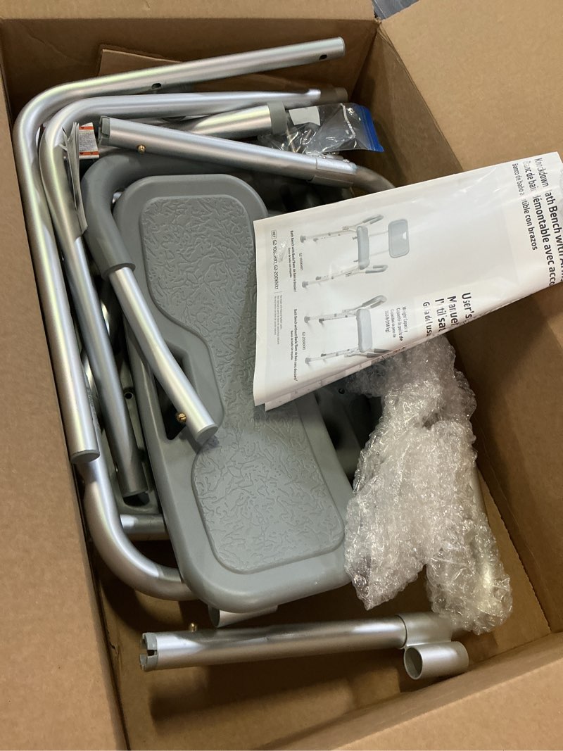 Condition photo showing Good Condition for medline shower chair with backrest and padded armrests - 350 lb. capacity, bath bench, seat, stool for independent adult, seniors, elderly & disabled patients grey pack of 1