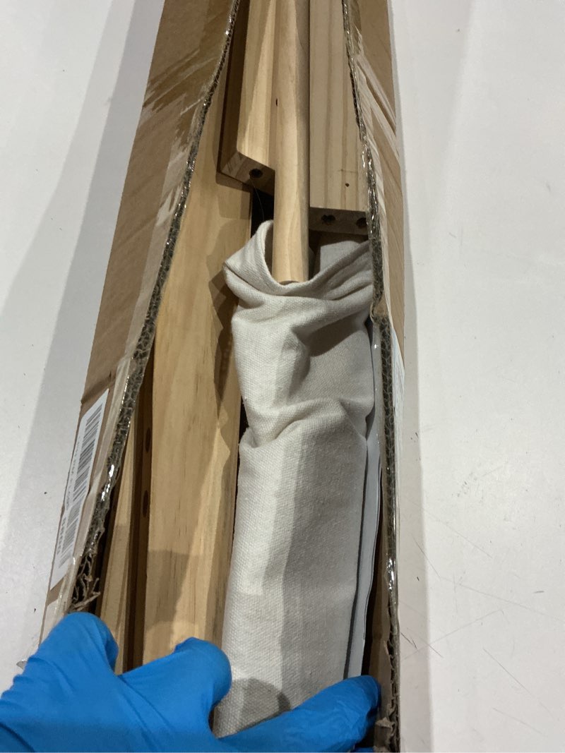 Condition photo showing As Is for wooden rocking basket stand compatible with moses baskets for newborns, locking mechanism & adjustable strap, natural wood, 35" x 18.5" x 19", basket not included