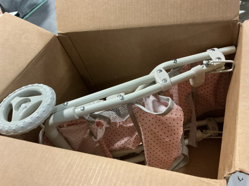 Condition photo showing As Is for Olivia's Little World Doll Jogging-Style Stroller with Canopy, Storage Underneath, Pink and Cream and Gray Jogging Stroller