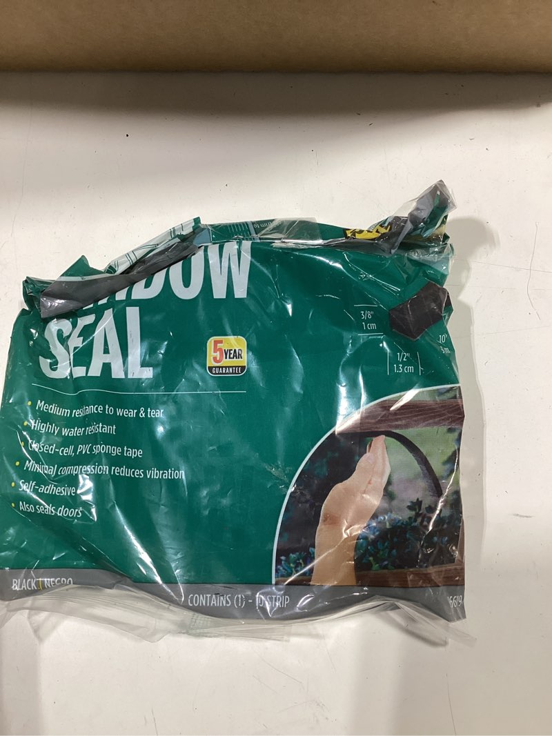 Condition photo showing New/Like New for M-D Building Products 06619 3/8 in. x 1/2 in. x 10 ft. Black Sponge Window Seal for Large Gaps