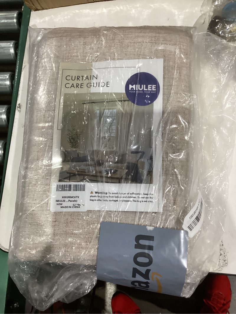 Condition photo showing New/Like New for MIULEE 100% Blackout Linen Textured Curtains for Bedroom Solid Thermal Insulated Natural Beige Grommet Room Darkening Curtains & Drapes Luxury Decor for Living Room Nursery 52 x 96 Inch (2 Panels) Beige 52"W x 96"L (Pack of 2)