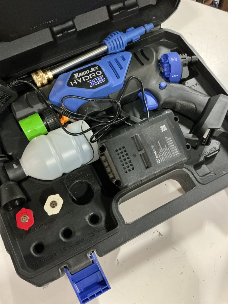 Condition photo showing Good Condition for ontel turbo jet hydrox5 pro portable cordless pressure washer (21v 3000mah battery), 6-in-1 nozzle, dual water source, 16ft detachable hose