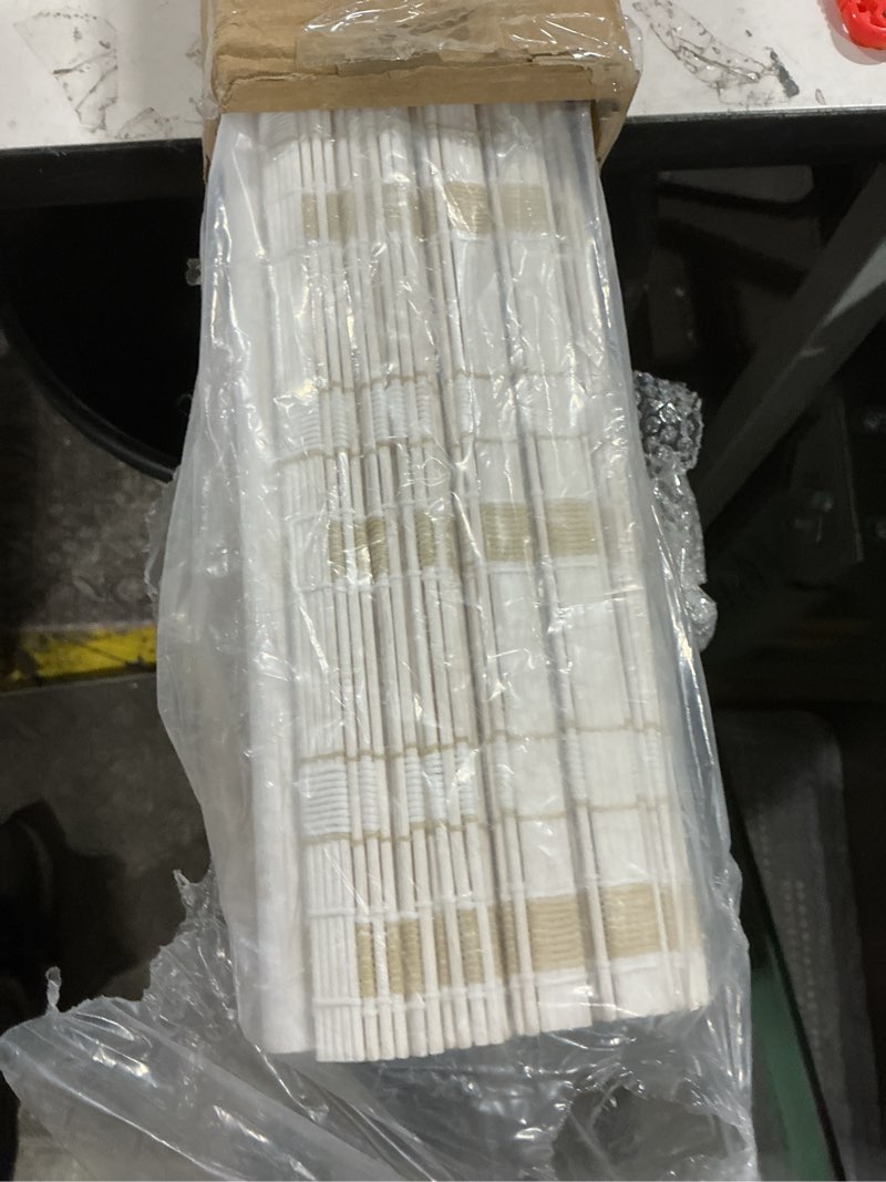 Condition photo showing Good Condition for LazBlinds No Tools No Drill Cordless Bamboo Roman Shades, Light Filtering Window Treatment, Roll Up Bamboo Blinds for Window 34'' W x 64'' H, Whitewash B Whitewash B 34'' W x 64'' H