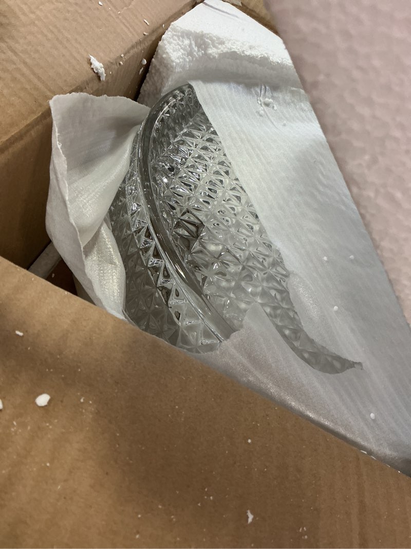 Condition photo showing Good Condition for 16 Inch Crystal Bathroom Vessel Sink with Faucet and Drain Combo,Diamond Shaped Clear Tempered Glass Vessel Sink Above Counter Round Sink Bowl Art Basin