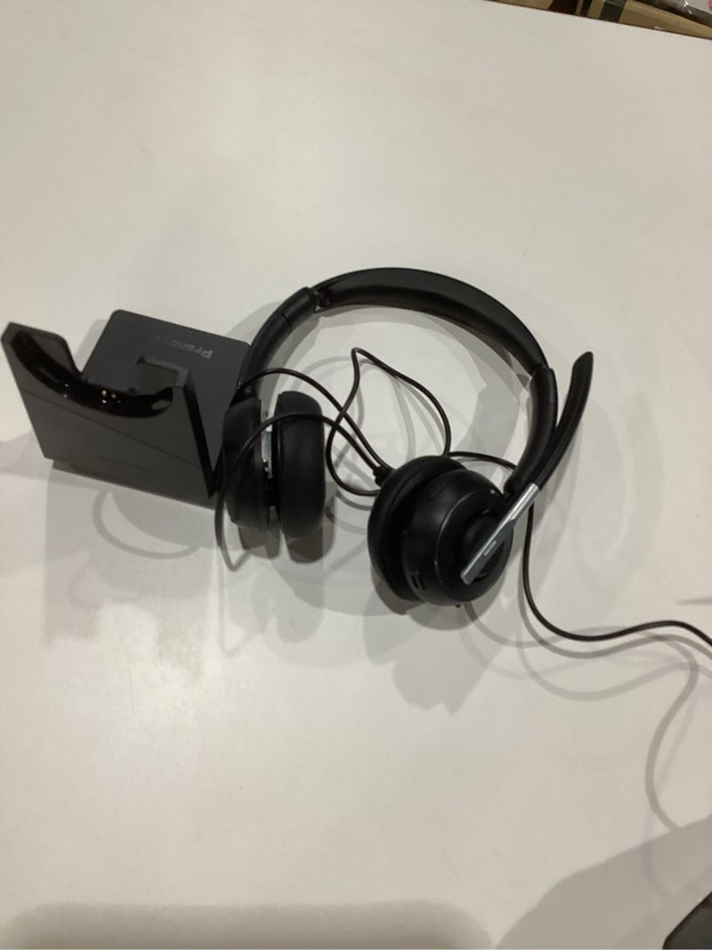 Condition photo showing Good Condition for (2025 Upgraded) Wireless Headset with Mic for Work, Bluetooth Headset with Noise Canceling Microphone with Dongle, Charging Base & Mic Mute, Wireless Headphones for Work from Home/PC/Computer Black Binaural, NOT TESTED