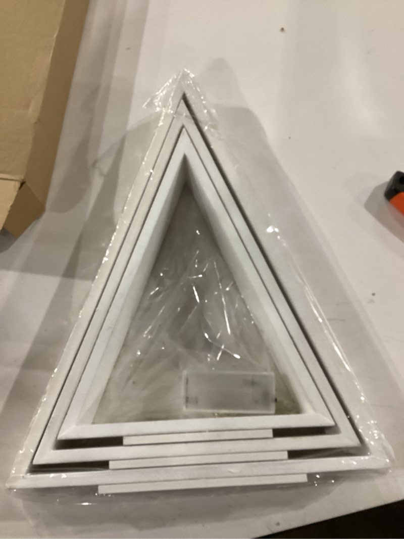 Condition photo showing New/Like New for 3 Pcs Wooden Christmas Tree for Crafts Table Decoration with LED Light Xmas Tabletop Display Centerpiece White Modern Tee Sign DIY Craft for Home Fireplace Mantle Bookshelf Tiered Tray Decor White Tree