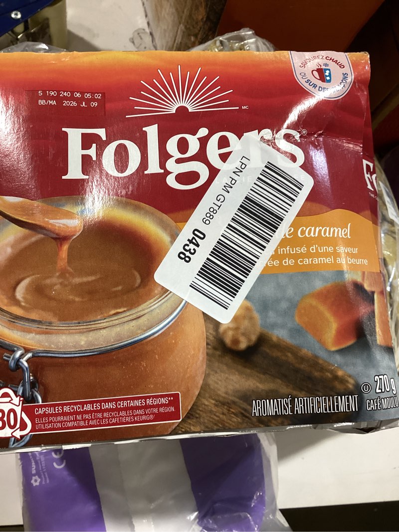 Condition photo showing New/Like New for folgers caramel drizzle flavoured coffee, single-serve k-cup pods for keurig coffee makers, 30 count