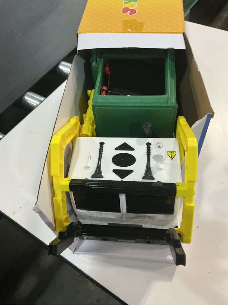 Condition photo showing Good Condition for joyin large friction powered garbage truck toy set, includes dumpster, trash bins, and learning cards for kids, boy toys birthday gift for boys girls kids toddler gift of easter basket stuffers green