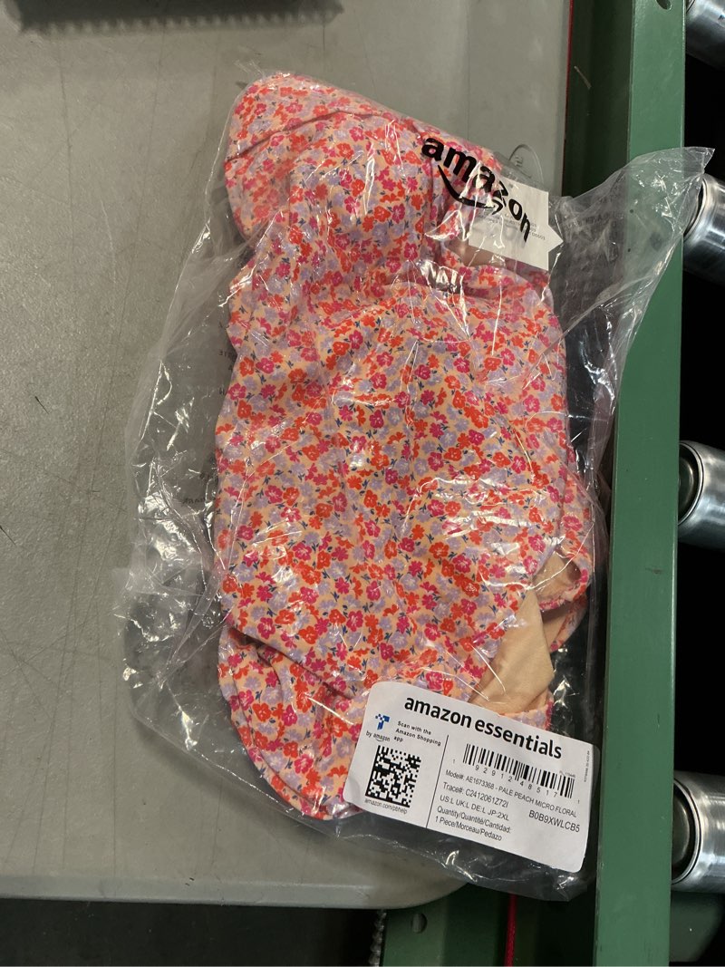 Condition photo showing New/Like New for Amazon Essentials Women's One-Piece Coverage Swimsuit (Available in Plus Size) Large Pale Peach Micro Floral