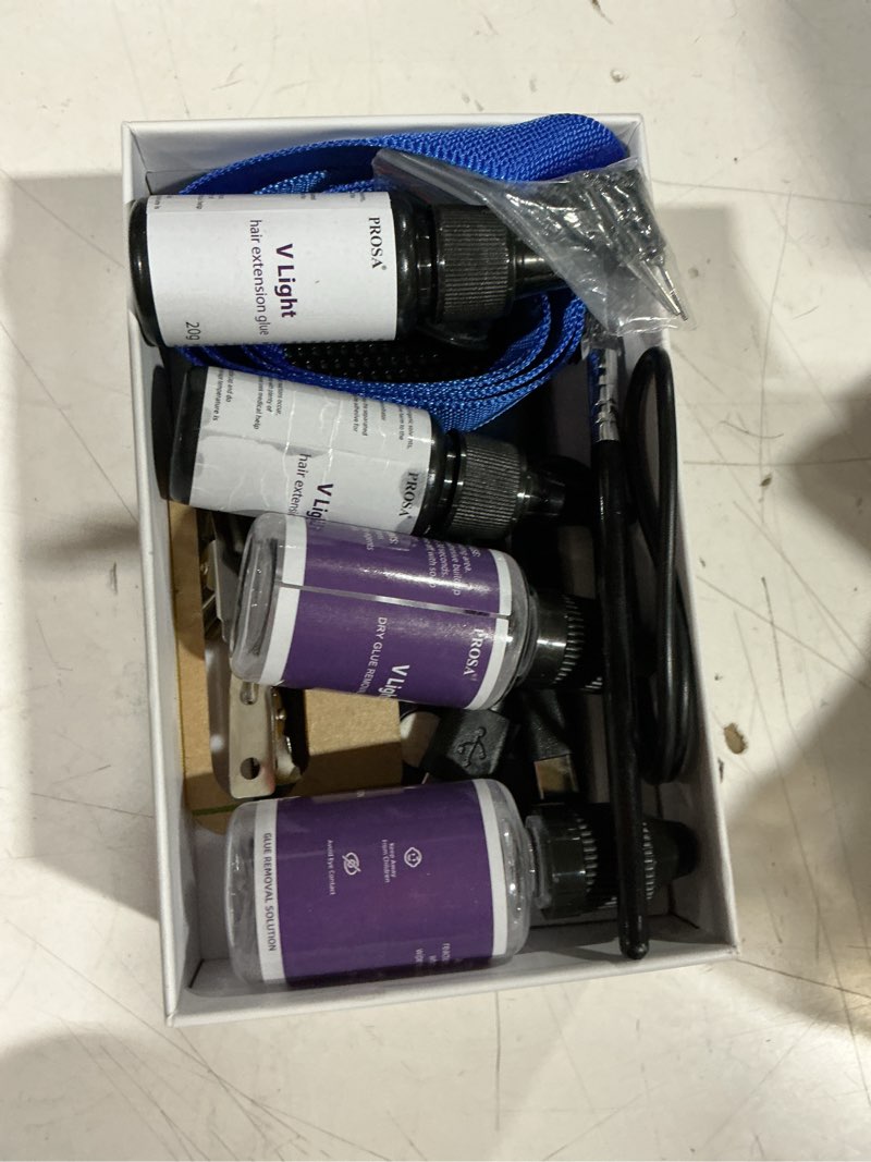 Condition photo showing Good Condition for uv light hair extension kit, uv light hair extension machine (black), uv lingh glue*2, uv light hair extensions shield * 2, glue remover*2, uv light hair clip * 2 (black machine)