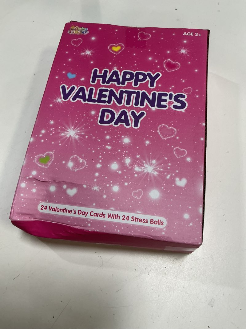 Condition photo showing New/Like New for SpringFlower Valentines' Day Cards for Kids, 24 Pack Valentines Party Favors for Kids with Stretchy Balls Toys, Classroom Valentines Exchange Gifts, School Classroom Valentine's Prizes