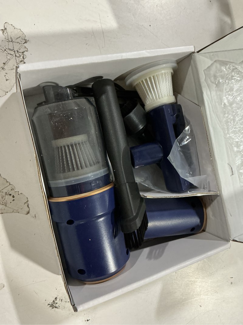 Condition photo showing As Is for kmm handheld car vacuum cleaner, 9000pa vacuum cleaner and air duster, 120w high power hand held vacuum with led light and multi-nozzles for car, home, office, pet blue