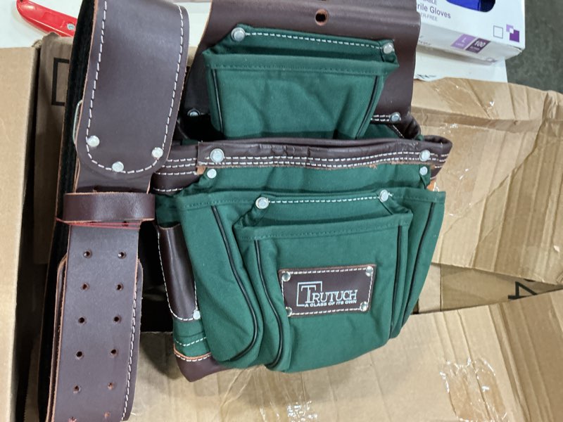 Condition photo showing Good Condition for nylon and leather tool belt | framing tool bags/pouch | for carpenter, construction, framers & electrician (green)