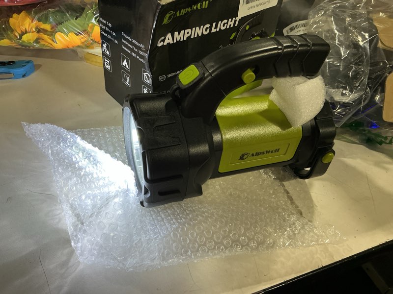 Condition photo showing Good Condition for alpswolf camping lantern rechargeable, led flashlight spotlight lantern with 800lm, 3600 mah, strap included portable bright camping light for emergency, outdoor hiking, power outages green-1pack