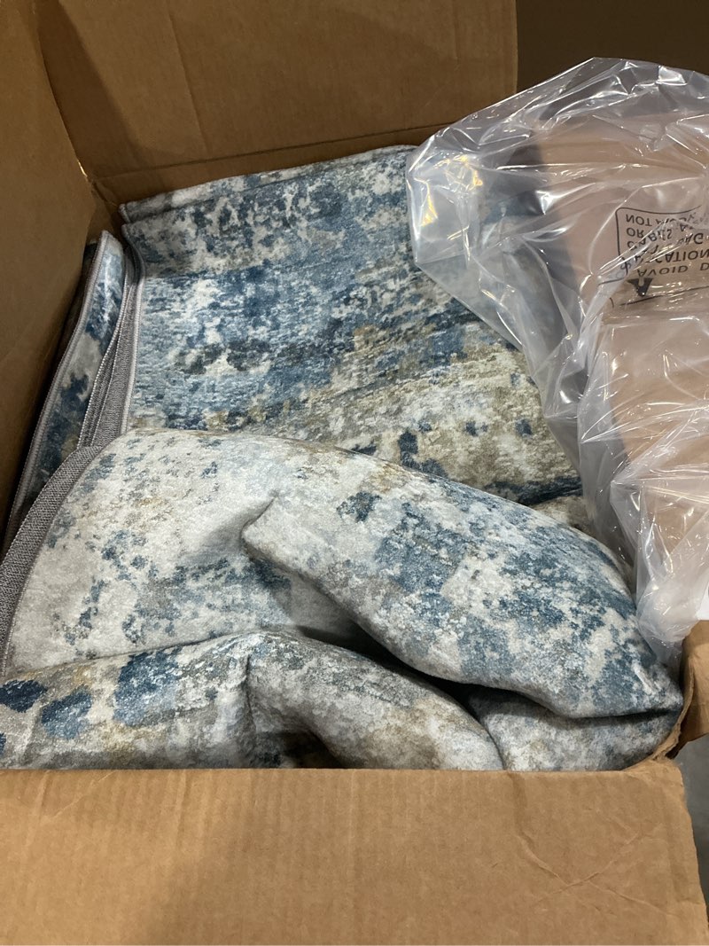Condition photo showing As Is for pmtsns area rugs 6x9 for living room: washable rug modern abstract neutral soft non-slip low-pile indoor carpet for bedroom dining room playroom home office (blue grey brown, 6'x9') bluegreybrown 6' x 9' (rectangular)