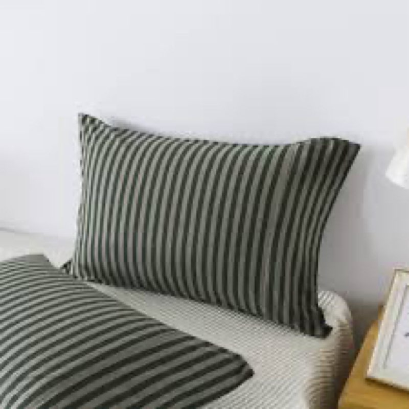 H HOUSEHOLD 100% Jersey Cotton Queen Size Pillowcase, Dark Green and Grey Striped, 20" x 30"