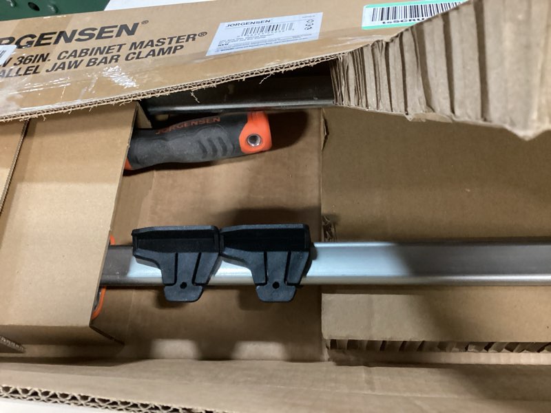 Condition photo showing Good Condition for jorgensen 36-inch parallel bar clamp, heavy-duty cabinet master clamp for woodworking glue-up, 2200 lbs force, quick release, spreader function, 2-pack 36 inch