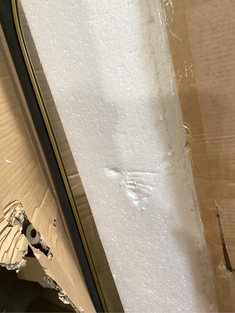 Condition photo showing Good Condition for arched floor mirror, 58"18" full length mirror with stand, freestanding, aluminum frame - gold gold 59"l x 18"w