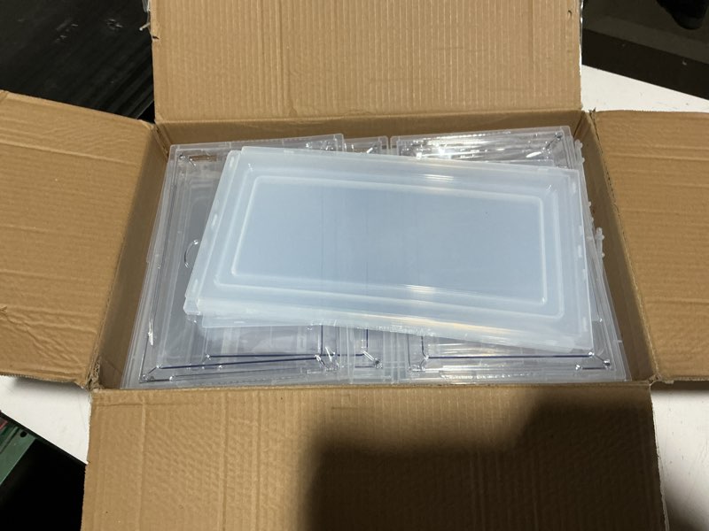 Condition photo showing New/Like New for Thickened Clear Shoe Storage Organizer with Magnetic Door, Sturdy Stackable Shoe Boxes for Closet, Collapsible Space-Saving Shoe Rack for Sneakers & Boots, Plastic Shoe Cabinet Box Set, 6 Pack, White White 6 pcs