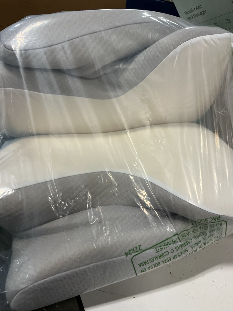 Condition photo showing Good Condition for cervical neck pillow for pain relief - ergonomic pillow side sleeper pillow for sleeping, orthopedic memory foam pillow for neck support, contour cervical pillow bed pillow for back stomach sleepers white & blue