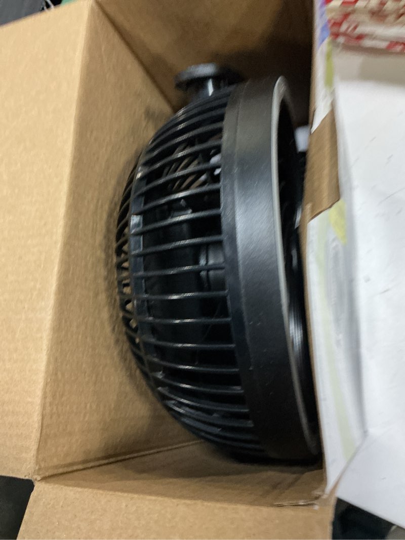 Condition photo showing As Is for mainstays 7" 4-speed usb rechargeable clip and table fan, led light and 8h timer, black, model#fn1006