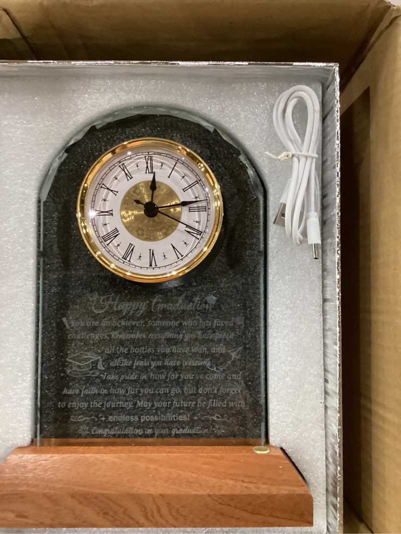 Condition photo showing Good Condition for glass clock graduation gifts for women men with wooden light base class of 2026 graduation keepsakes for her him inspirational gifts idea for college high school phd masters degree