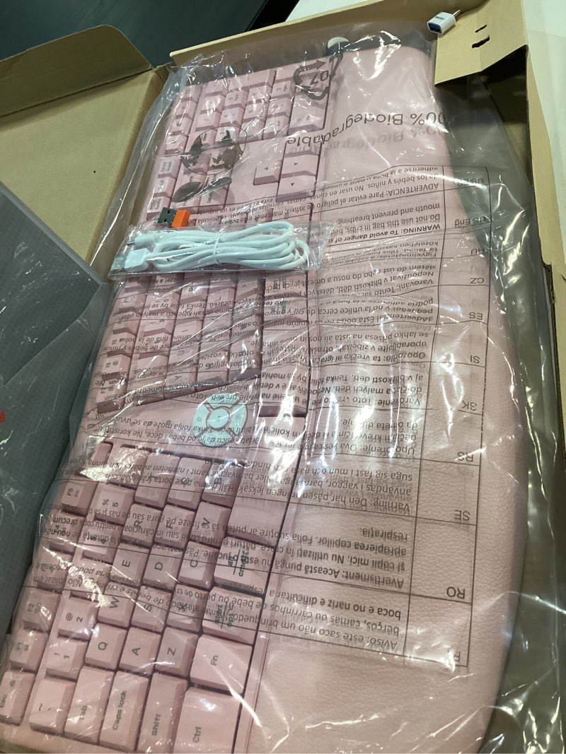 Condition photo showing Good Condition for MEETION Ergonomic Keyboard Wireless, Split Curved Keyboard with Cushioned Wrist Palm Rest, Natural Typing Full Size with USB-C Adapter for Laptop/PC/Windows/Mac, Pink