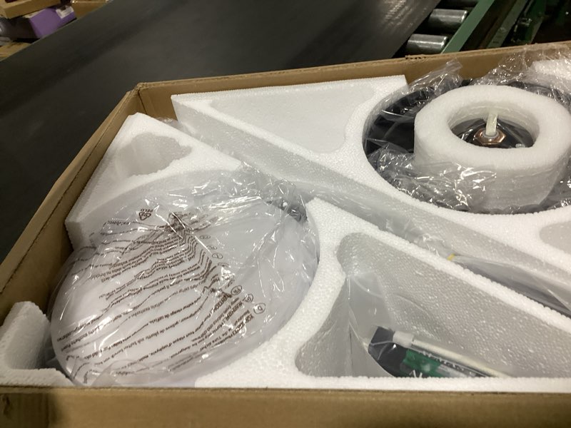 Condition photo showing New/Like New for 46 Inch Modern Ceiling Fans with Lights Remote/APP Control, Low Profile Ceiling Fan with Light, Flush Mount, 3CCT, 6 Reversible Blades, 6 Speeds, Double Sided for Bedroom Living Room, Black Black 46 IN