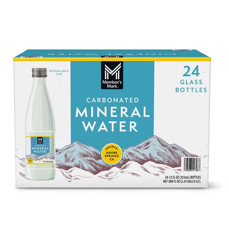 Member's Mark Carbonated Mineral Water, Glass Bottles, 24 Count