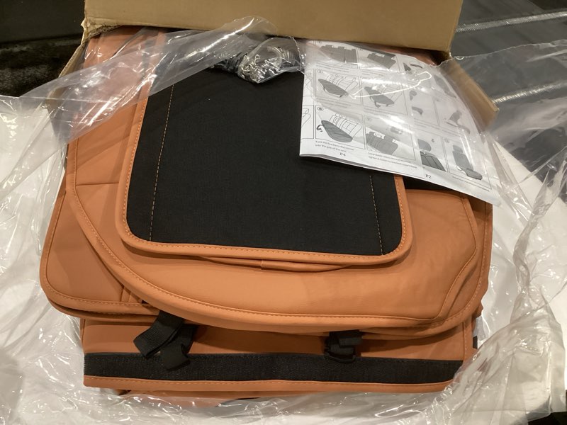 Condition photo showing Good Condition for fit car seat covers for-full set premium leather, waterproof & breathable?all-weather seat cushion protecto & airbag compatible, 5 seats orange & black full set ?orange black #01, similar to stock photo, vehicle/year unknown