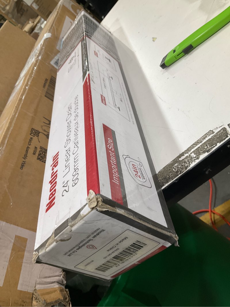 Condition photo showing As Is for Neodrain 24-in Brushed Brass Rectangular Linear Shower Drain with Brick Pattern Grate, 304 Stainless Steel Bathroom Floor Drain, Gold Linear Drain with Hair Strainer,CUPC Certified Golden 24 In