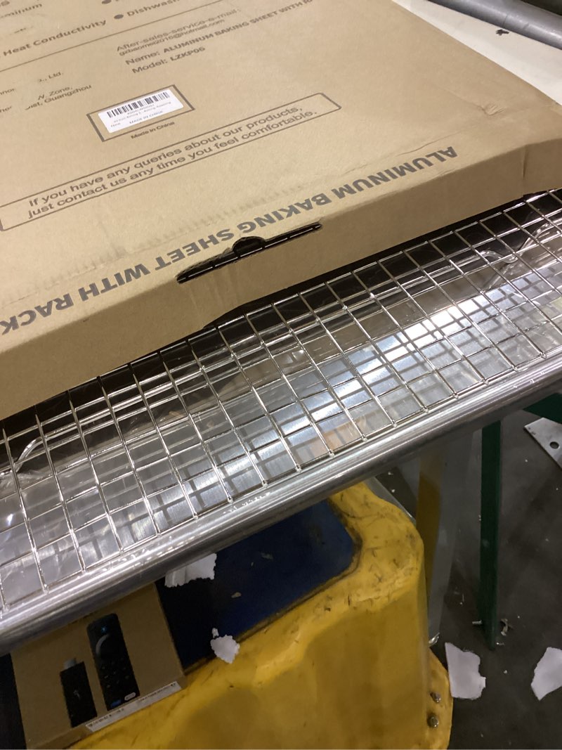 Condition photo showing Good Condition for 24 Inch Baking Sheet Pans with Rack Set, Natural Aluminum Cookie Sheet, Extra Large Commercial Quality Baking Sheet Pan Set, Warp Resistant Nonstick Thick Cookie Tray Pans for Baking, Roasting