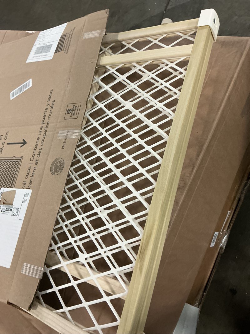 Condition photo showing As Is for Toddleroo by North States - Diamond Mesh Wooden Baby Gate: Pressure Mounted Baby Gate for Doorways - Adjustable 26.5 to 42 Inches Wide - 23 Inches Tall