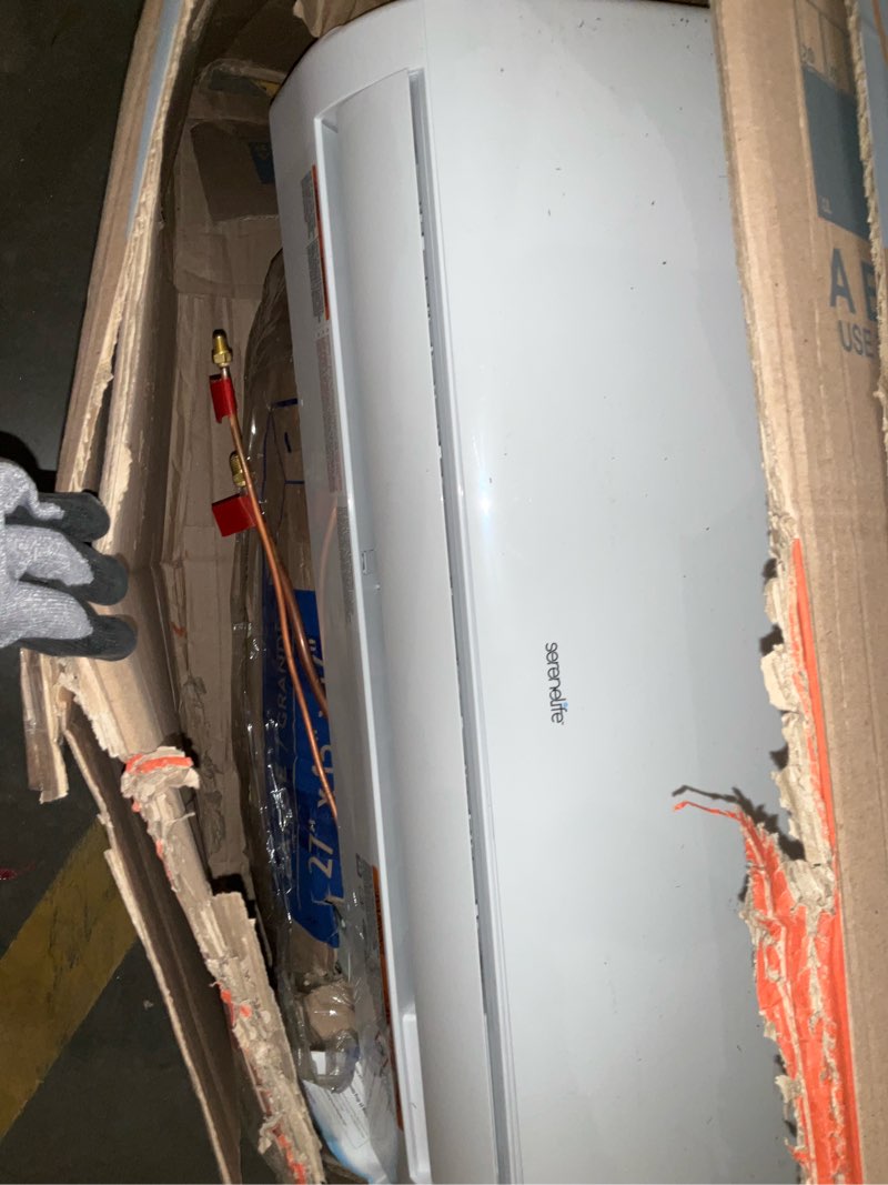 Condition photo showing As Is for serenelife 9,000 btu mini split ac/heating system 115v – mini split air conditioner with heat pump, wifi, fast cooling & heating for home/bedroom/office – up to 450 sq ft white 9,000 btu - 115v