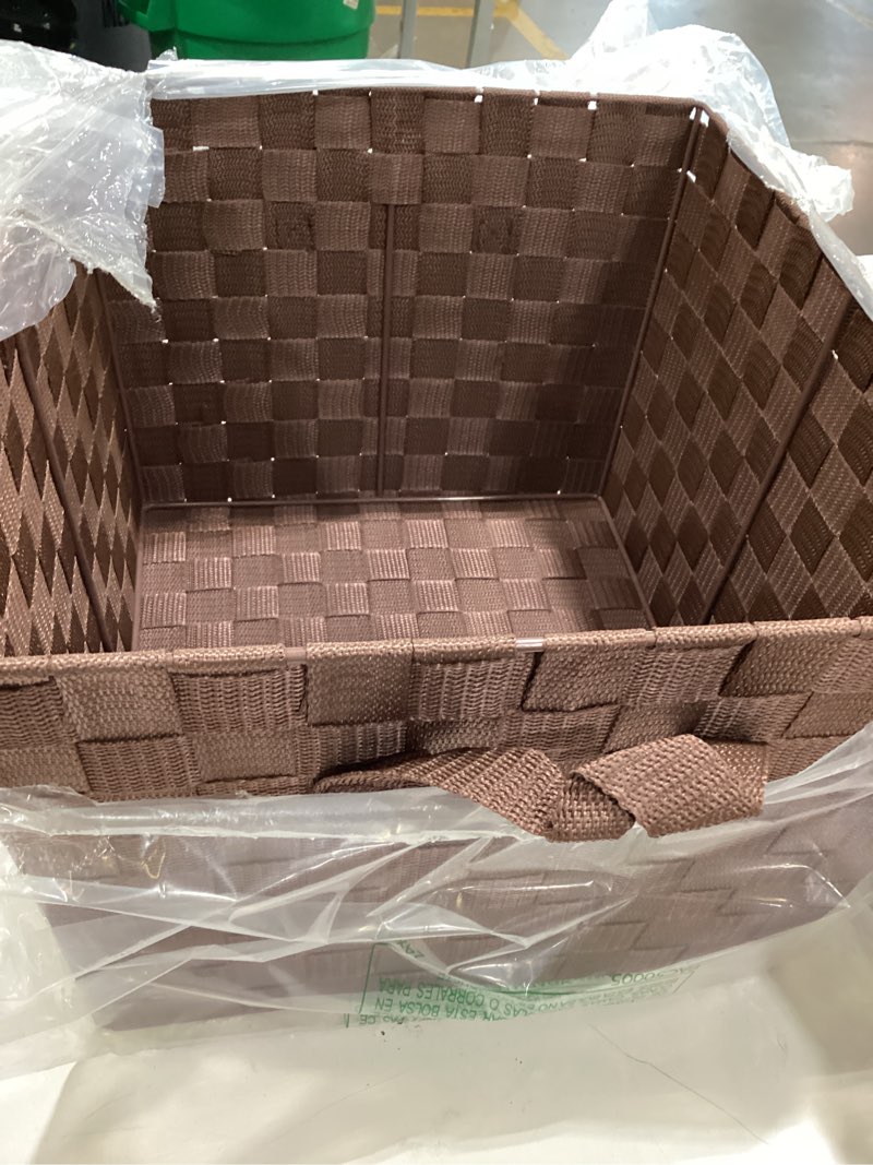 Condition photo showing Good Condition for whitmor woven strap storage tote java brown 13 by 15 by 10" | woven storage basket with metal frame, sewn-in handles, and spacious design for organizing shelves, closets, java